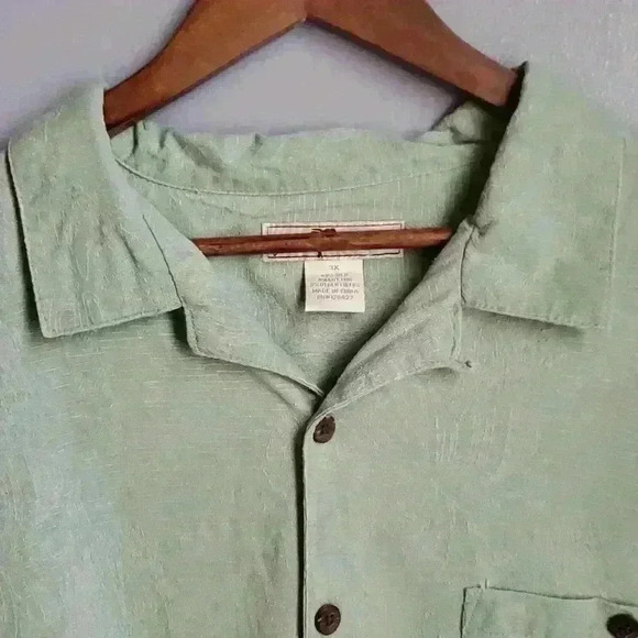 Joe Martin Tropical Green Silk Short Sleeve Button Up Shirt Hawaiian Island 3X - Picture 4 of 9